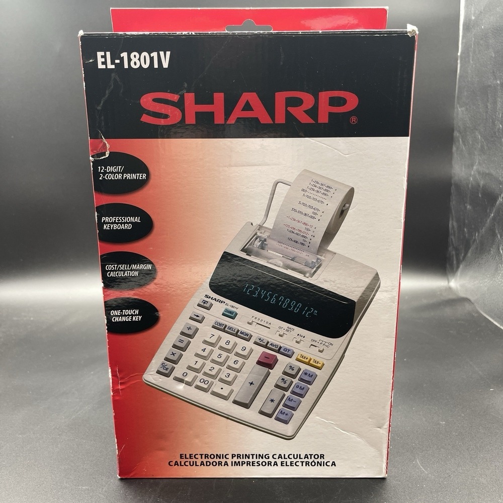 Sharp EL-1801P III 12 Digit‎ 2 Color Printing Calculator w A Box Tested Working